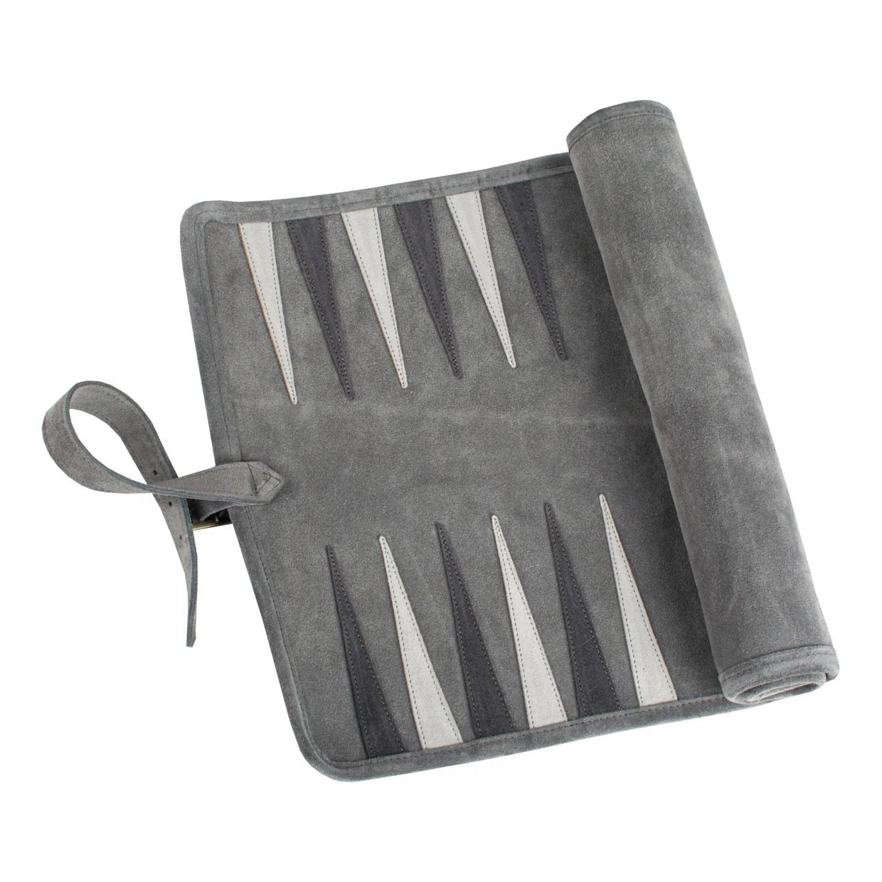 Backgammon de voyage - Roulable - Cuir Gris - Backgammon en cuir de voyage - Rouge et Noir