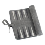 Backgammon de voyage - Roulable - Cuir Gris - Backgammon en cuir de voyage - Rouge et Noir