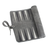 Backgammon de voyage - Roulable - Cuir Gris - Backgammon en cuir de voyage - Rouge et Noir