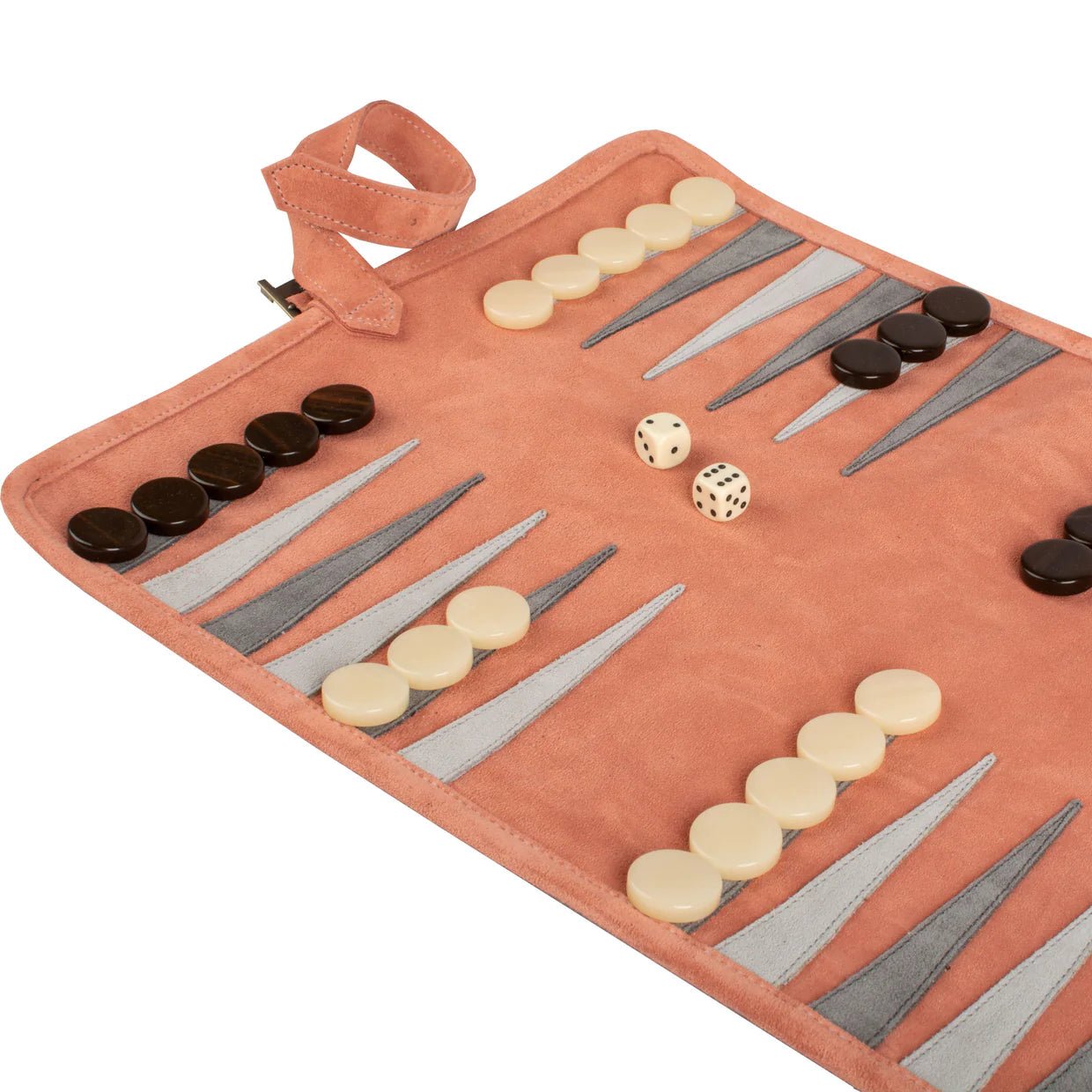 Backgammon de voyage - Roulable - Cuir Rose - Backgammon en cuir de voyage - Rouge et Noir
