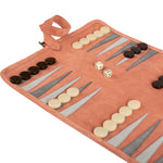 Backgammon de voyage - Roulable - Cuir Rose - Backgammon en cuir de voyage - Rouge et Noir