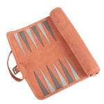 Backgammon de voyage - Roulable - Cuir Rose - Backgammon en cuir de voyage - Rouge et Noir