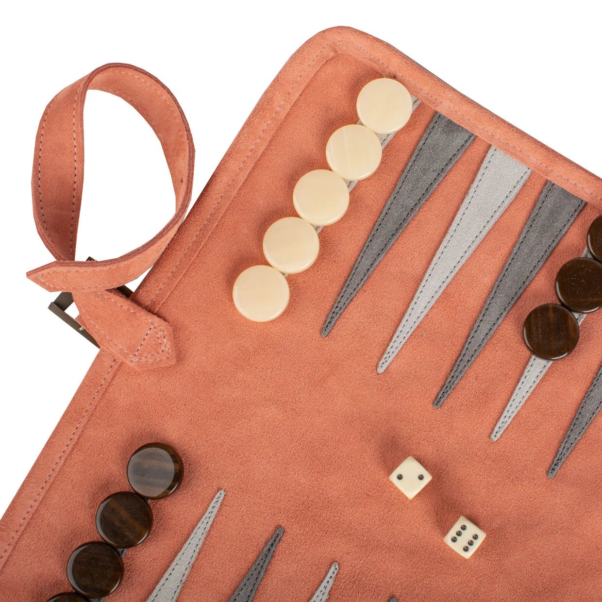 Backgammon de voyage - Roulable - Cuir Rose - Backgammon en cuir de voyage - Rouge et Noir