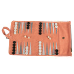 Backgammon de voyage - Roulable - Cuir Rose - Backgammon en cuir de voyage - Rouge et Noir