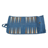 Backgammon de voyage - Roulable - Cuir Velours - Bleu - Backgammon en cuir de voyage - Rouge et Noir