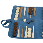 Backgammon de voyage - Roulable - Cuir Velours - Bleu - Backgammon en cuir de voyage - Rouge et Noir