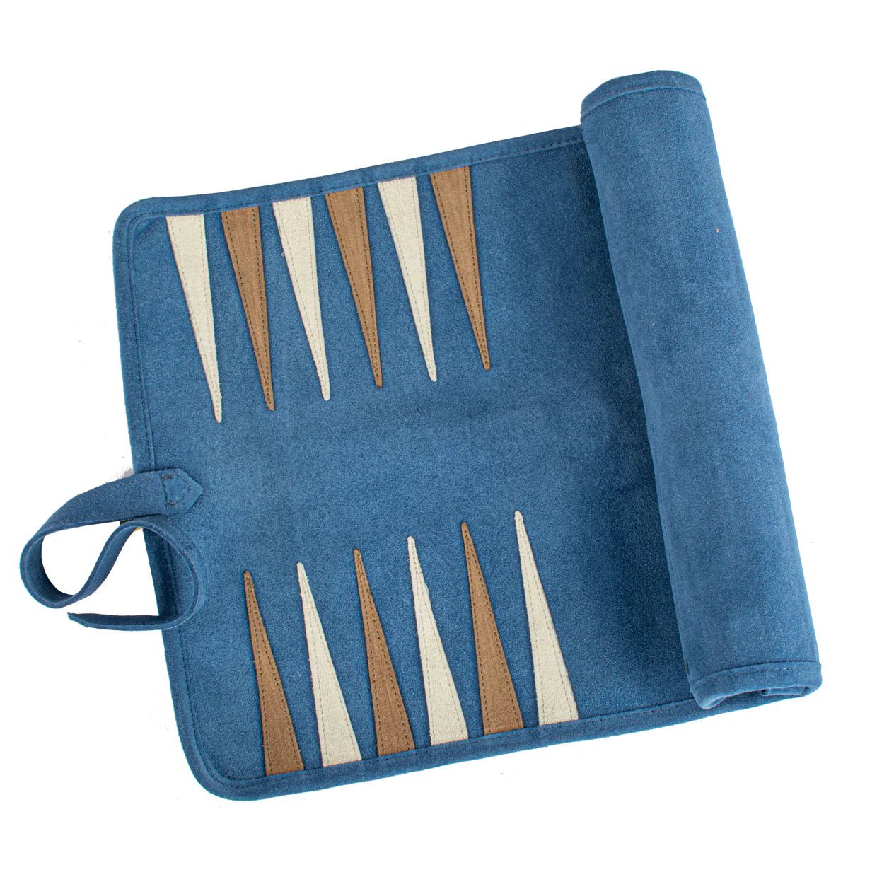Backgammon de voyage - Roulable - Cuir Velours - Bleu - Backgammon en cuir de voyage - Rouge et Noir