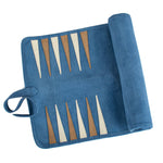 Backgammon de voyage - Roulable - Cuir Velours - Bleu - Backgammon en cuir de voyage - Rouge et Noir