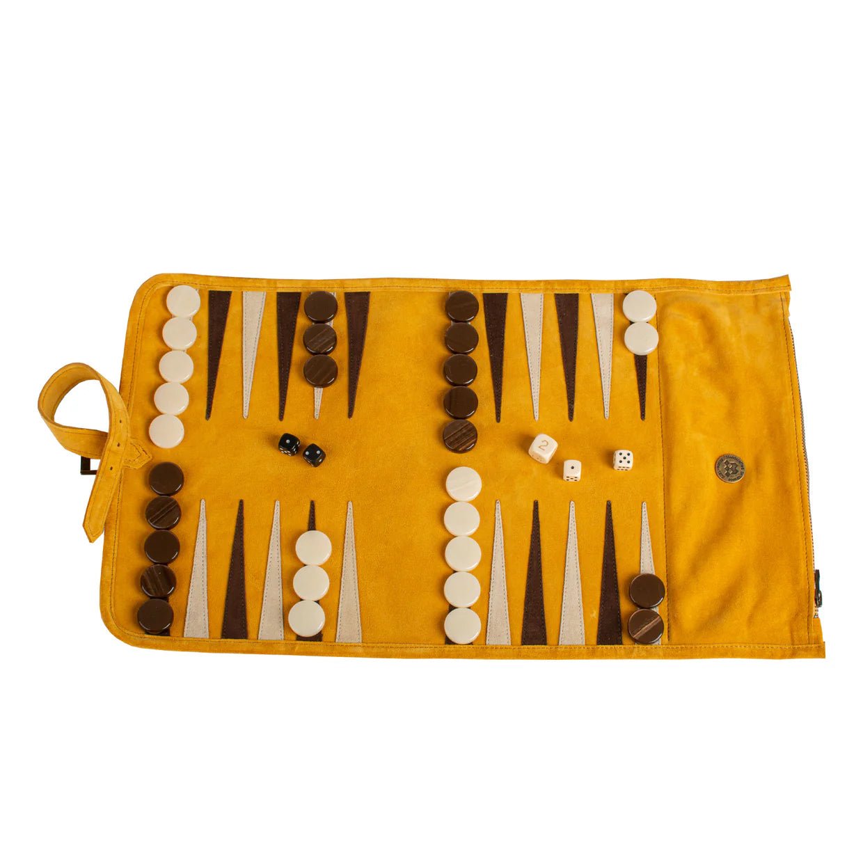 Backgammon de voyage - Roulable - Cuir Velours - Jaune - Backgammon en cuir de voyage - Rouge et Noir