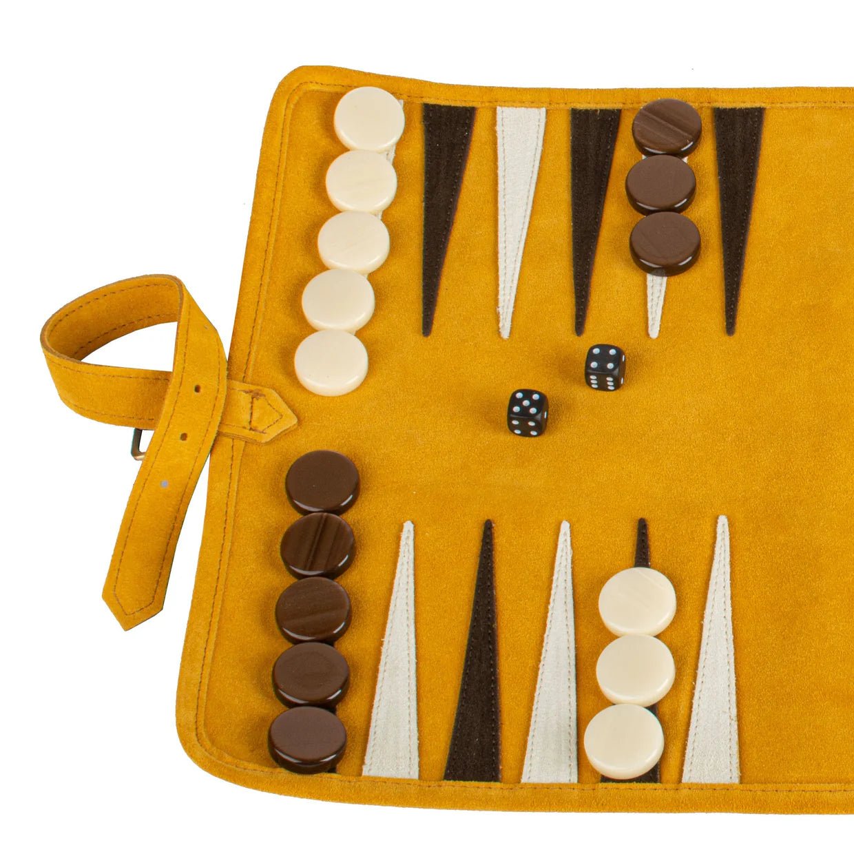 Backgammon de voyage - Roulable - Cuir Velours - Jaune - Backgammon en cuir de voyage - Rouge et Noir