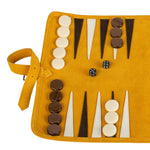 Backgammon de voyage - Roulable - Cuir Velours - Jaune - Backgammon en cuir de voyage - Rouge et Noir