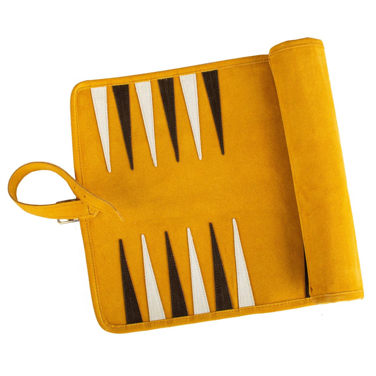 Backgammon de voyage - Roulable - Cuir Velours - Jaune - Backgammon en cuir de voyage - Rouge et Noir