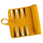 Backgammon de voyage - Roulable - Cuir Velours - Jaune - Backgammon en cuir de voyage - Rouge et Noir
