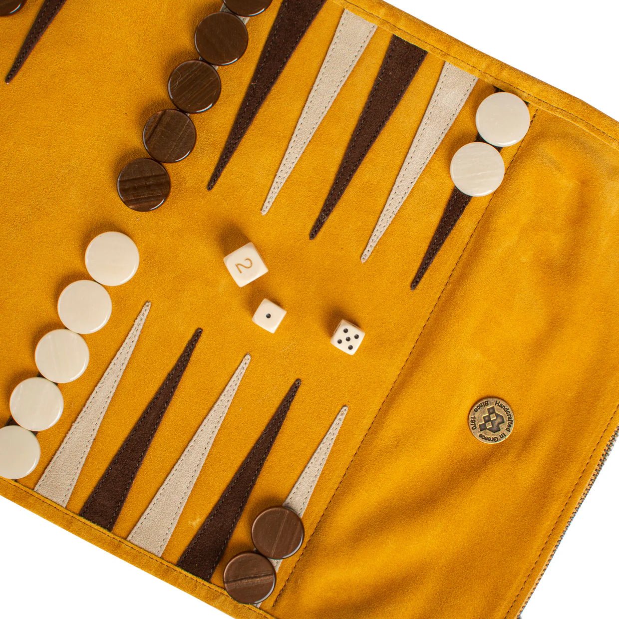 Backgammon de voyage - Roulable - Cuir Velours - Jaune - Backgammon en cuir de voyage - Rouge et Noir