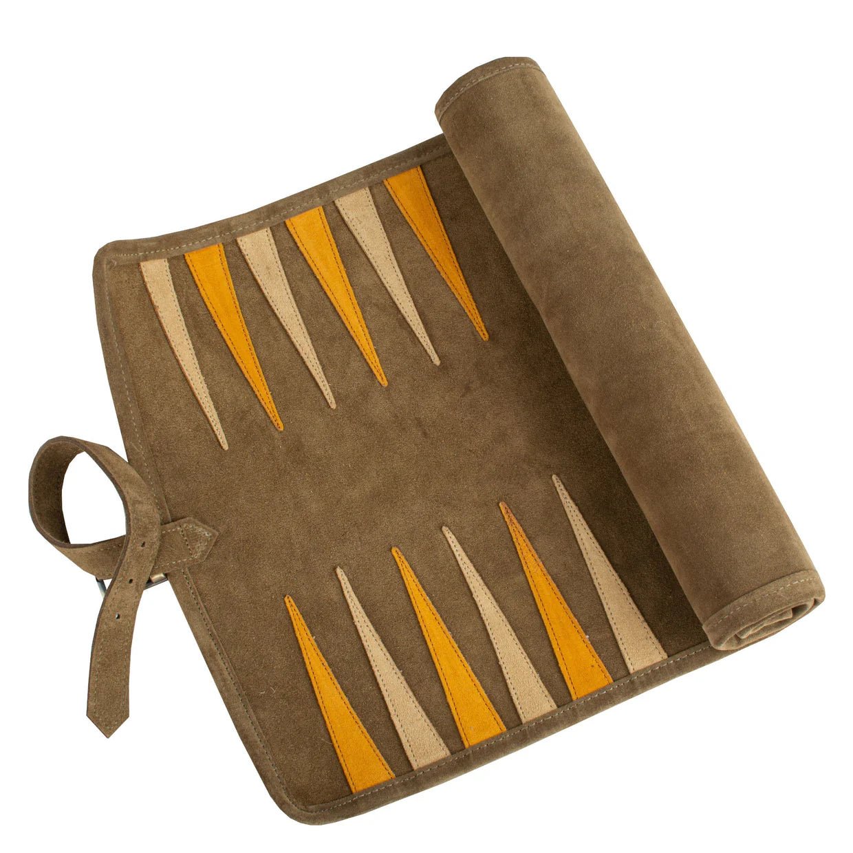 Backgammon de voyage - Roulable - Cuir Velours - Kaki - Backgammon en cuir de voyage - Rouge et Noir