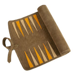 Backgammon de voyage - Roulable - Cuir Velours - Kaki - Backgammon en cuir de voyage - Rouge et Noir