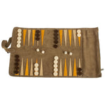 Backgammon de voyage - Roulable - Cuir Velours - Kaki - Backgammon en cuir de voyage - Rouge et Noir