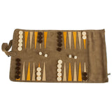 Backgammon de voyage - Roulable - Cuir Velours - Kaki - Backgammon en cuir de voyage - Rouge et Noir