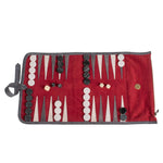 Backgammon de voyage - Roulable - Cuir Velours - Rouge - Backgammon en cuir de voyage - Rouge et Noir