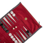 Backgammon de voyage - Roulable - Cuir Velours - Rouge - Backgammon en cuir de voyage - Rouge et Noir
