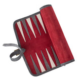 Backgammon de voyage - Roulable - Cuir Velours - Rouge - Backgammon en cuir de voyage - Rouge et Noir