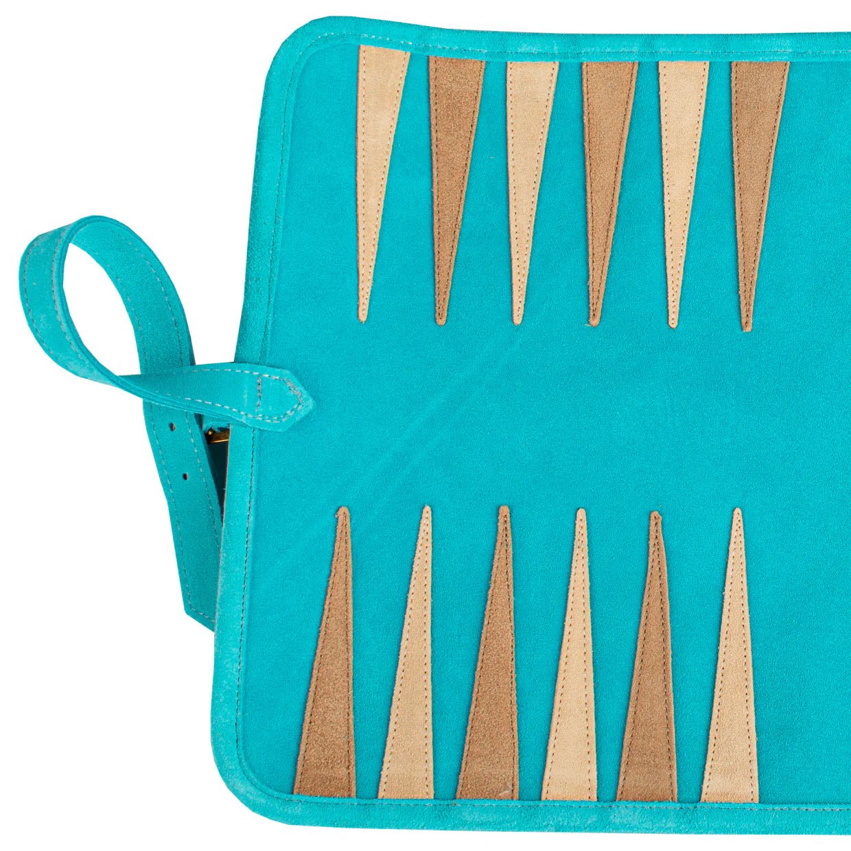 Backgammon de voyage - Roulable - Cuir Velours - Turquoise - Backgammon en cuir de voyage - Rouge et Noir