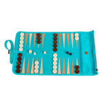 Backgammon de voyage - Roulable - Cuir Velours - Turquoise - Backgammon en cuir de voyage - Rouge et Noir