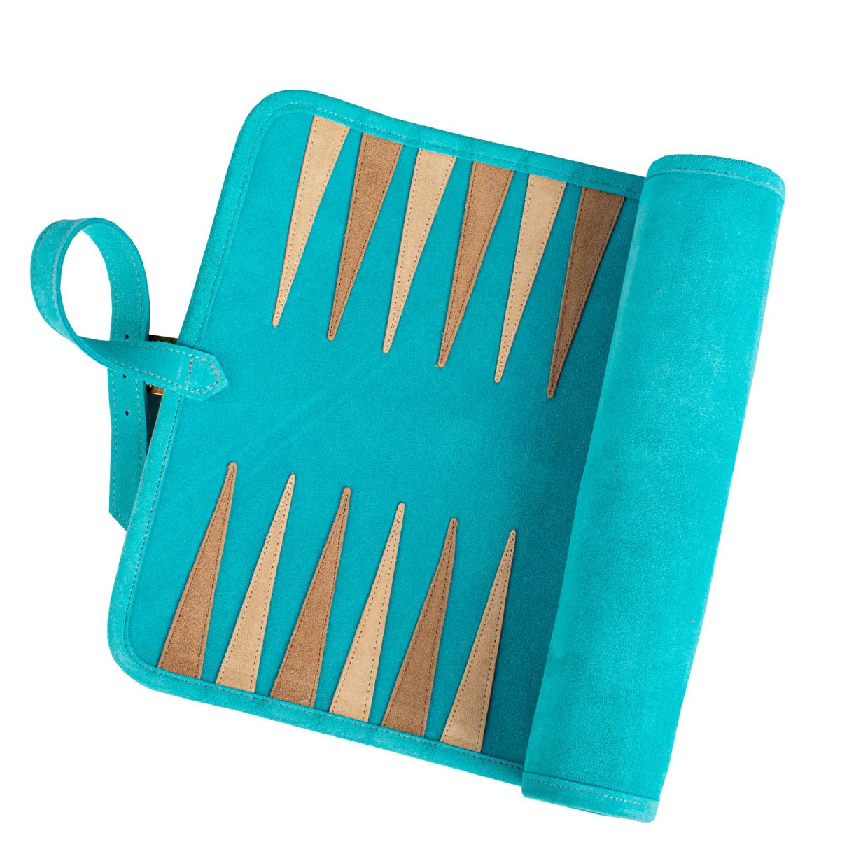 Backgammon de voyage - Roulable - Cuir Velours - Turquoise - Backgammon en cuir de voyage - Rouge et Noir