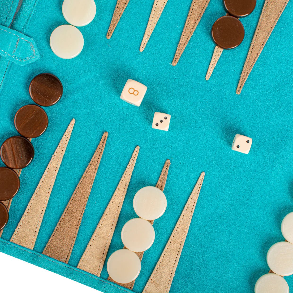 Backgammon de voyage - Roulable - Cuir Velours - Turquoise - Backgammon en cuir de voyage - Rouge et Noir