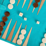Backgammon de voyage - Roulable - Cuir Velours - Turquoise - Backgammon en cuir de voyage - Rouge et Noir