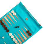 Backgammon de voyage - Roulable - Cuir Velours - Turquoise - Backgammon en cuir de voyage - Rouge et Noir