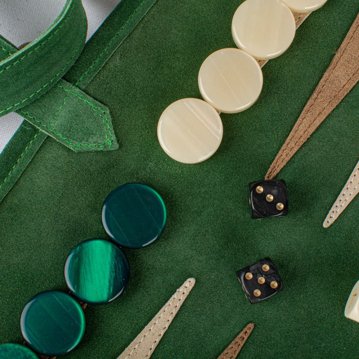 Backgammon de voyage - Roulable - Cuir Velours - Vert - Backgammon en cuir de voyage - Rouge et Noir