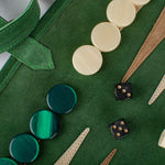 Backgammon de voyage - Roulable - Cuir Velours - Vert - Backgammon en cuir de voyage - Rouge et Noir