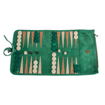 Backgammon de voyage - Roulable - Cuir Velours - Vert - Backgammon en cuir de voyage - Rouge et Noir