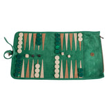 Backgammon de voyage - Roulable - Cuir Velours - Vert - Backgammon en cuir de voyage - Rouge et Noir