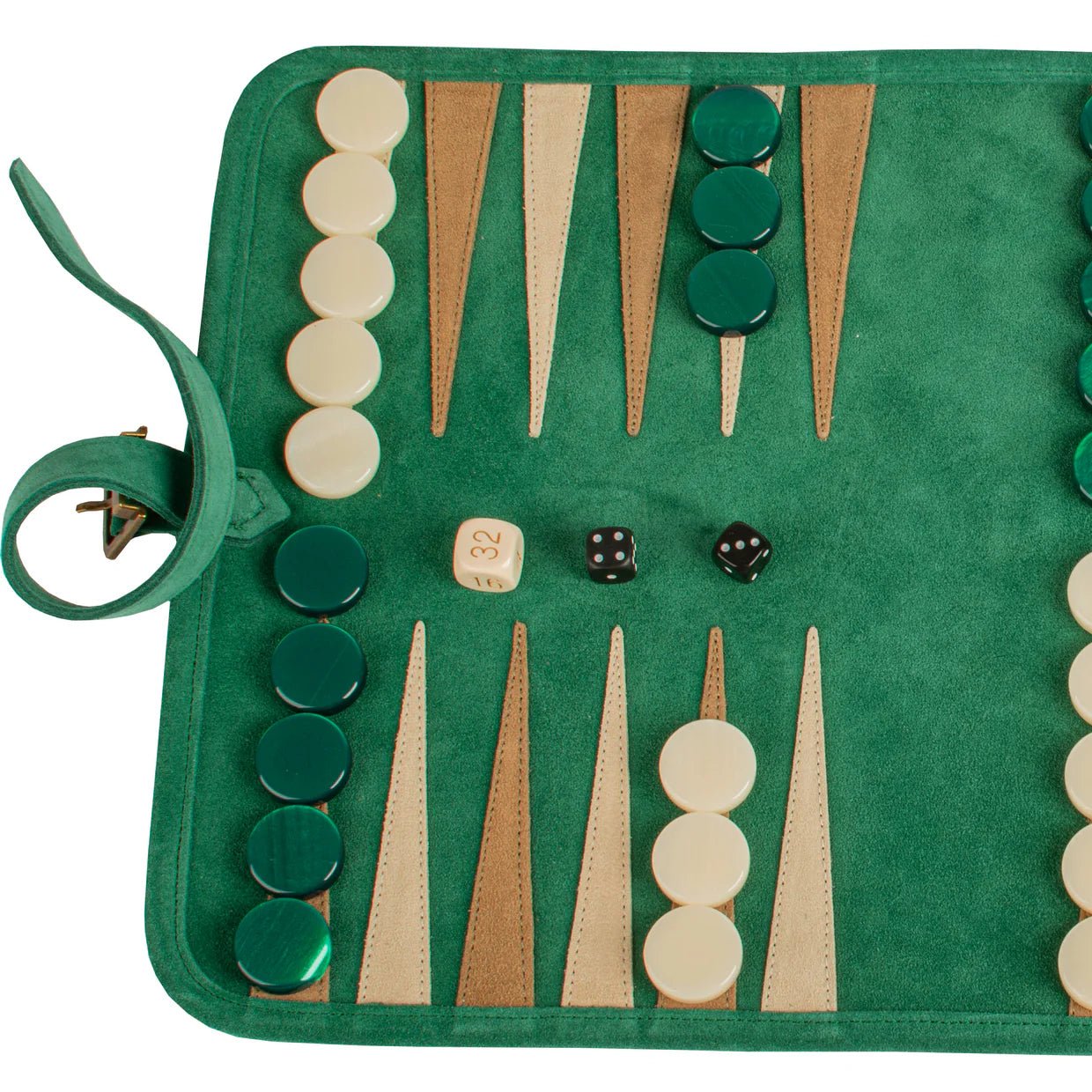 Backgammon de voyage - Roulable - Cuir Velours - Vert - Backgammon en cuir de voyage - Rouge et Noir