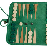 Backgammon de voyage - Roulable - Cuir Velours - Vert - Backgammon en cuir de voyage - Rouge et Noir