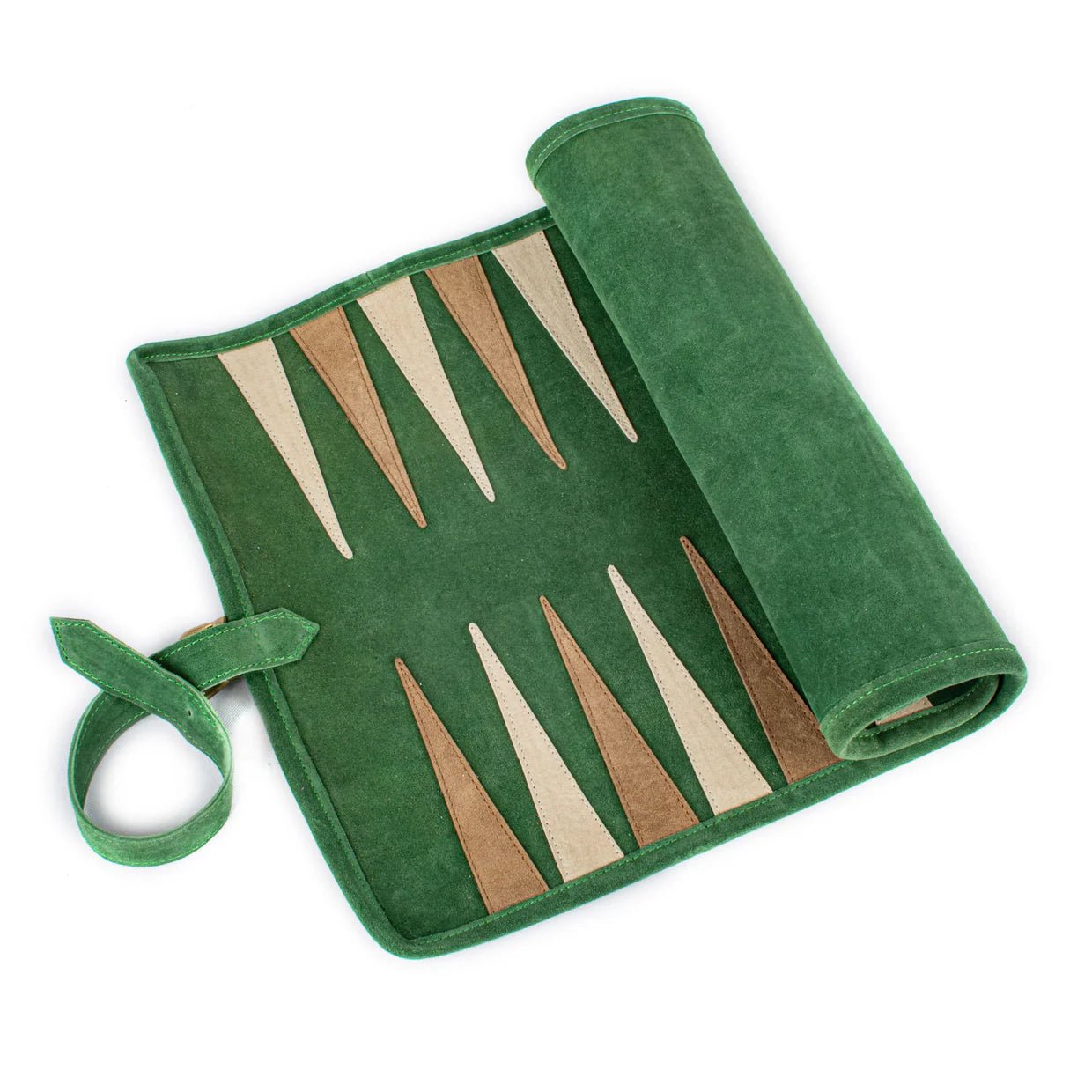Backgammon de voyage - Roulable - Cuir Velours - Vert - Backgammon en cuir de voyage - Rouge et Noir