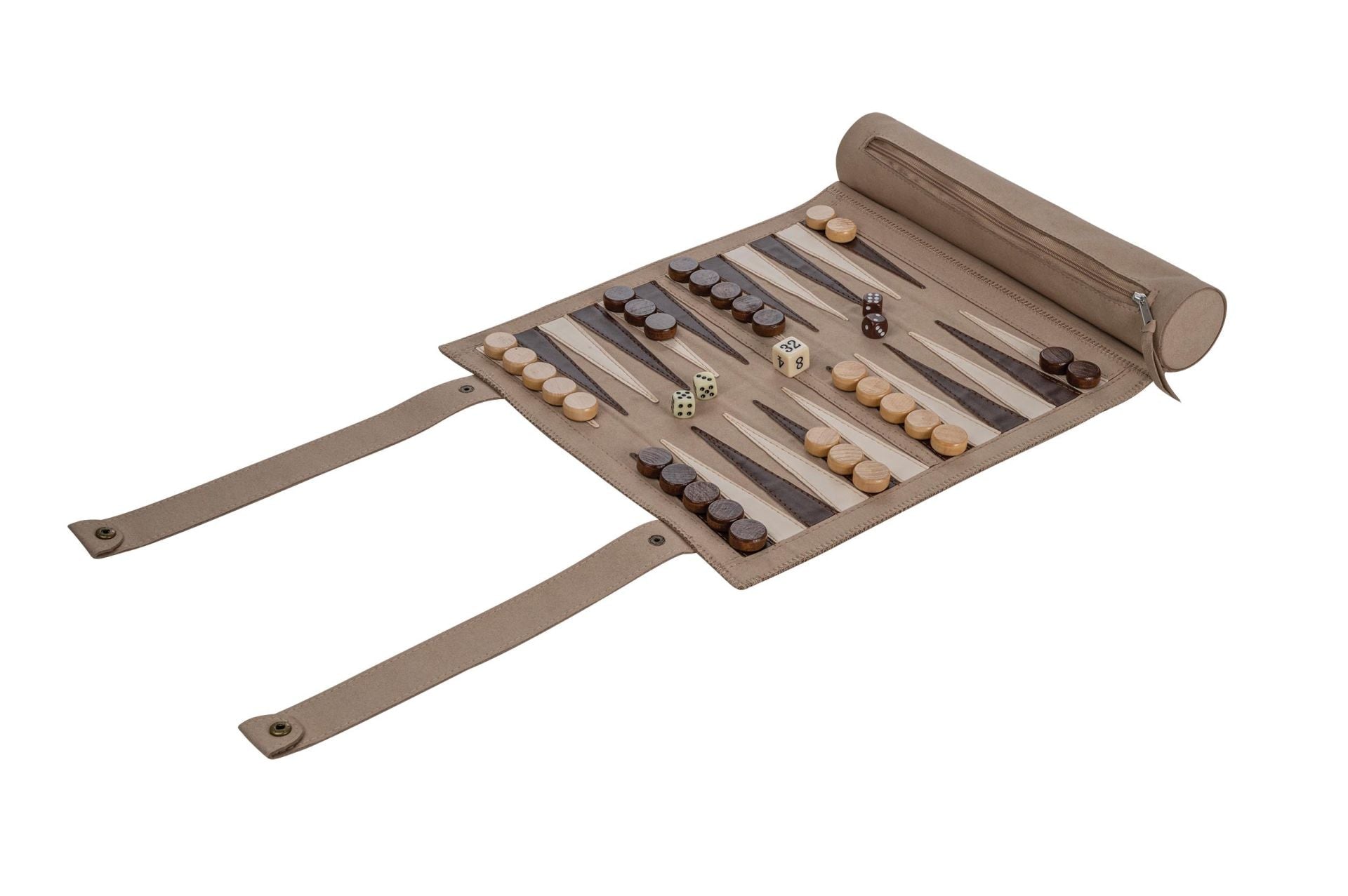 Backgammon / Echecs de voyage - Roulable - Style cuir - Magnétique - Backgammon en cuir vegan de voyage - Rouge et Noir