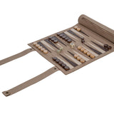 Backgammon / Echecs de voyage - Roulable - Style cuir - Magnétique - Backgammon en cuir vegan de voyage - Rouge et Noir