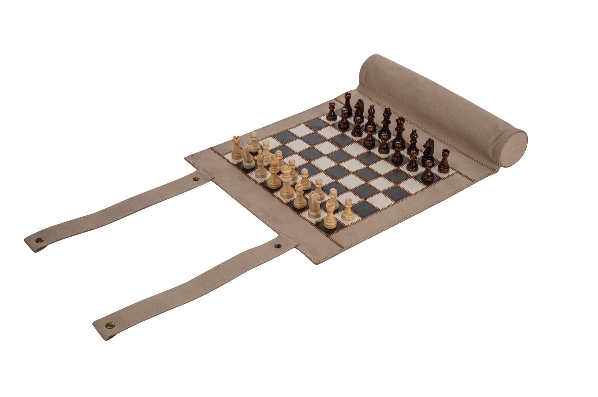 Backgammon / Echecs de voyage - Roulable - Style cuir - Magnétique - Backgammon en cuir vegan de voyage - Rouge et Noir