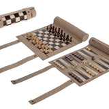 Backgammon / Echecs de voyage - Roulable - Style cuir - Magnétique - Backgammon en cuir vegan de voyage - Rouge et Noir