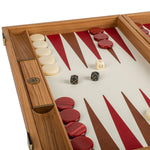 Backgammon en Bois et Cuir Vegan - Framboise - Backgammon en bois marqueté et cuir vegan cadeau adulte - Rouge et Noir