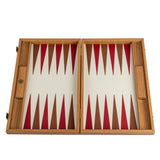 Backgammon en Bois et Cuir Vegan - Framboise - Backgammon en bois marqueté et cuir vegan cadeau adulte - Rouge et Noir
