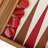 Backgammon en Bois et Cuir Vegan - Framboise - Backgammon en bois marqueté et cuir vegan cadeau adulte - Rouge et Noir
