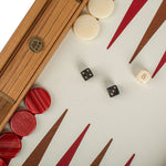 Backgammon en Bois et Cuir Vegan - Framboise - Backgammon en bois marqueté et cuir vegan cadeau adulte - Rouge et Noir
