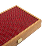 Backgammon en Bois et Cuir Vegan - Rouge tressé - Backgammon en bois marqueté et cuir vegan cadeau adulte - Rouge et Noir