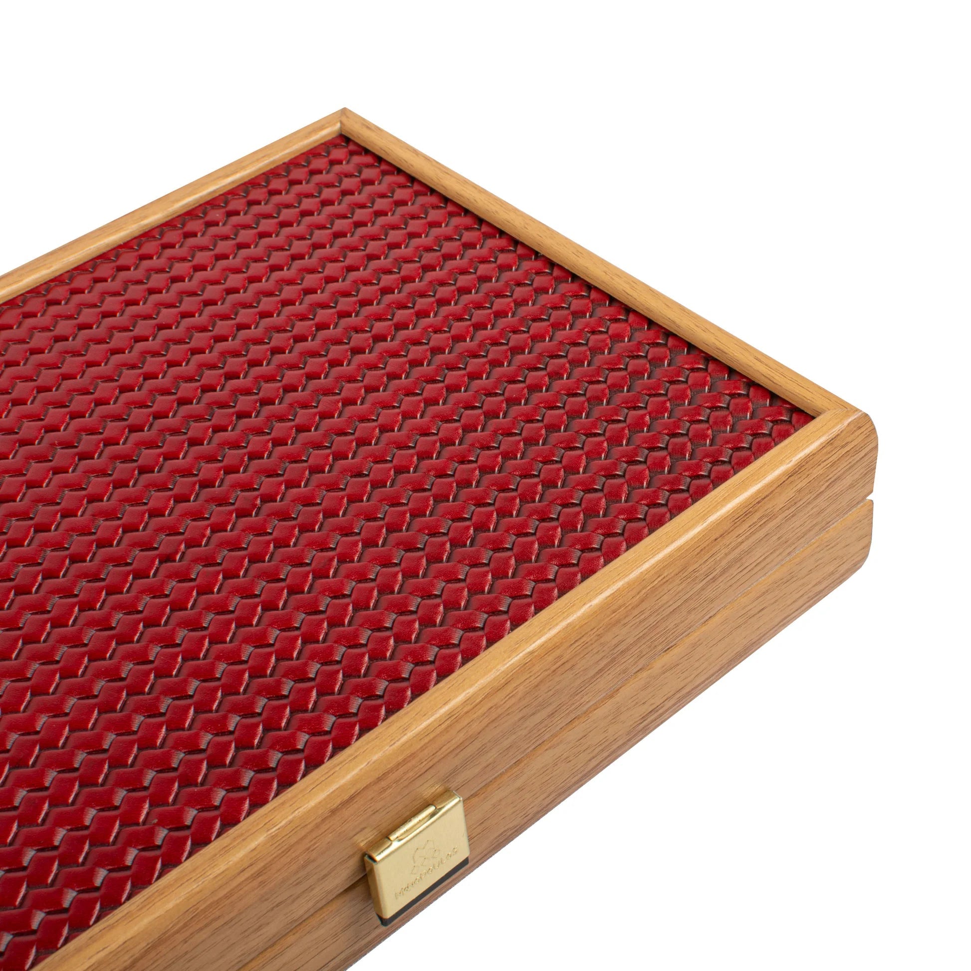 Backgammon en Bois et Cuir Vegan - Rouge tressé - Backgammon en bois marqueté et cuir vegan cadeau adulte - Rouge et Noir