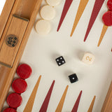 Backgammon en Bois et Cuir Vegan - Rouge tressé - Backgammon en bois marqueté et cuir vegan cadeau adulte - Rouge et Noir