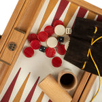 Backgammon en Bois et Cuir Vegan - Rouge tressé - Backgammon en bois marqueté et cuir vegan cadeau adulte - Rouge et Noir
